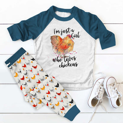 Chicken Just Girl Pajama Set |Sleepwear Pjs Sets | Raglan Shirt Pants Set