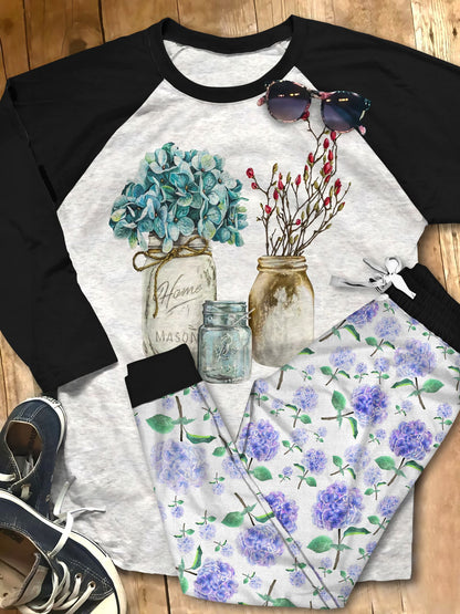 Hydrangea Fade Pajama Set |Sleepwear Pjs Sets | Raglan Shirt Pants Set