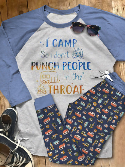 Camping I Camp Pajama Set |Sleepwear Pjs Sets | Raglan Shirt Pants Set