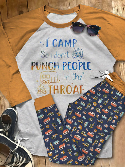 Camping I Camp Pajama Set |Sleepwear Pjs Sets | Raglan Shirt Pants Set