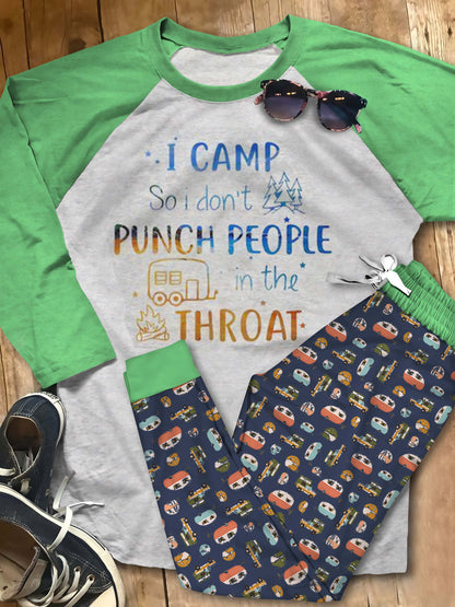 Camping I Camp Pajama Set |Sleepwear Pjs Sets | Raglan Shirt Pants Set