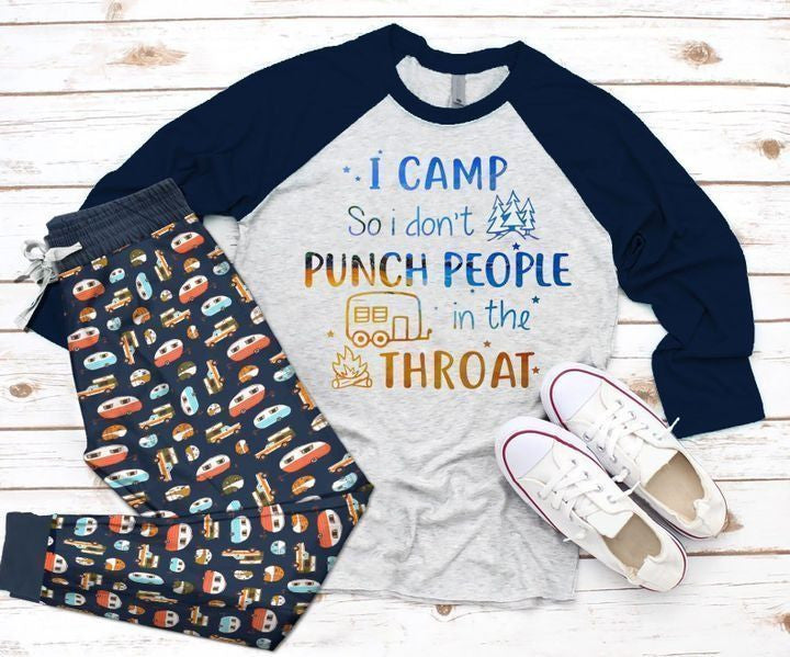 Camping I Camp Pajama Set |Sleepwear Pjs Sets | Raglan Shirt Pants Set