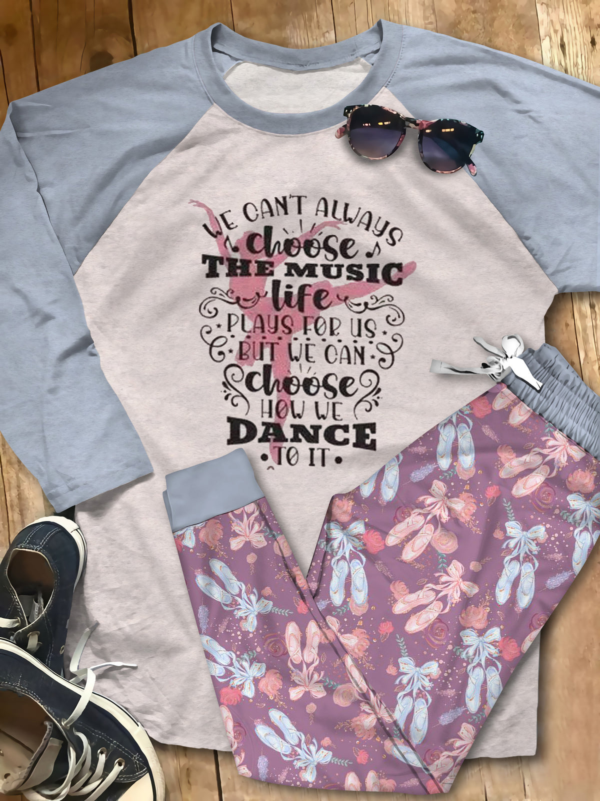 Personalized Ballet Dancer Women Purple Unique Pajama Set |Sleepwear Pjs Sets | Raglan Shirt Pants Set