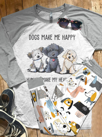 Dog Grey Good Pajama Set |Sleepwear Pjs Sets | Raglan Shirt Pants Set