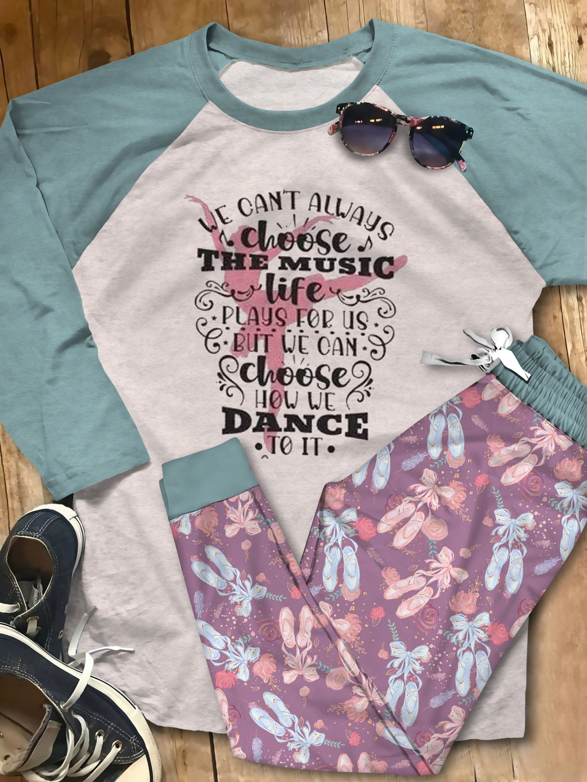 Personalized Ballet Dancer Women Purple Unique Pajama Set |Sleepwear Pjs Sets | Raglan Shirt Pants Set