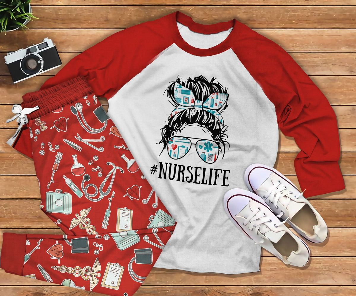 Nurse Girl Nurse Life Red Amazing Pajama Set |Sleepwear Pjs Sets | Raglan Shirt Pants Set