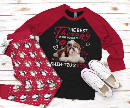 Shih Tzu My Therapy Red Best Pajama Set |Sleepwear Pjs Sets | Raglan Shirt Pants Set