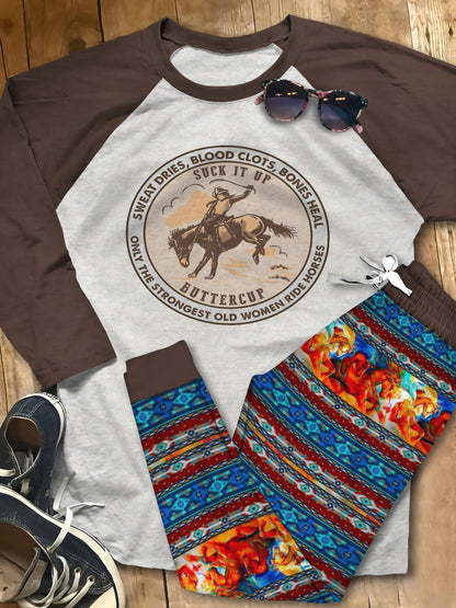 Horse Set Strong Horse Lady Pajama Set |Sleepwear Pjs Sets | Raglan Shirt Pants Set