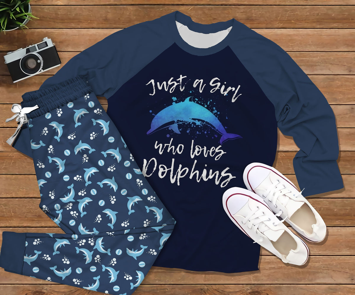 Dolphin Just A Girl Who Loves Dolphin Pajama Set |Sleepwear Pjs Sets | Raglan Shirt Pants Set