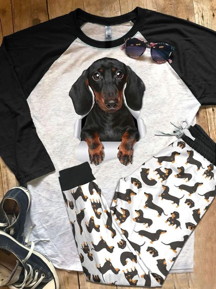 Dachshund Black Scratch Best Pajama Set |Sleepwear Pjs Sets | Raglan Shirt Pants Set