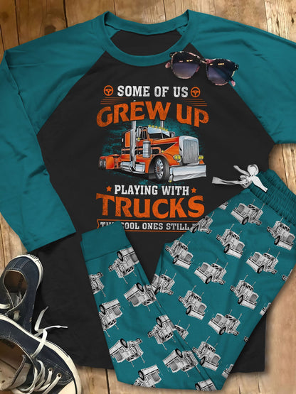 Trucker Hard Working Pajama Set |Sleepwear Pjs Sets | Raglan Shirt Pants Set