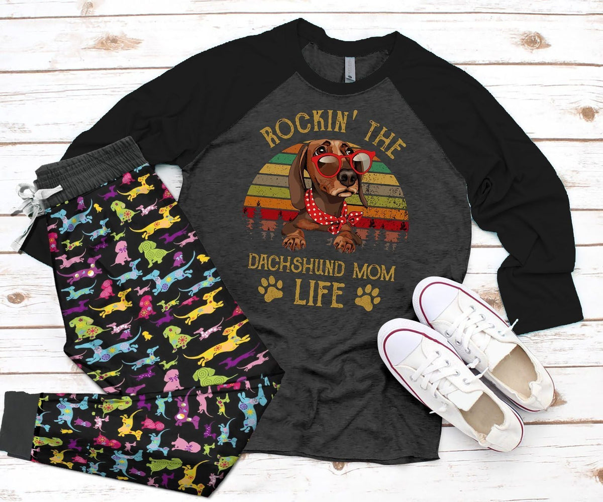 Dachshund Black Good Pajama Set |Sleepwear Pjs Sets | Raglan Shirt Pants Set