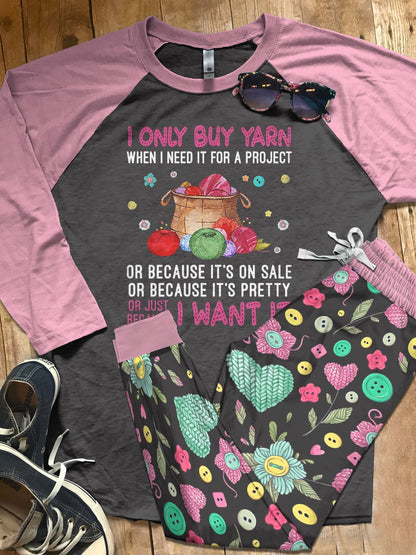 Crochet I Only Buy Yarn When Pink Best Pajama Set |Sleepwear Pjs Sets | Raglan Shirt Pants Set