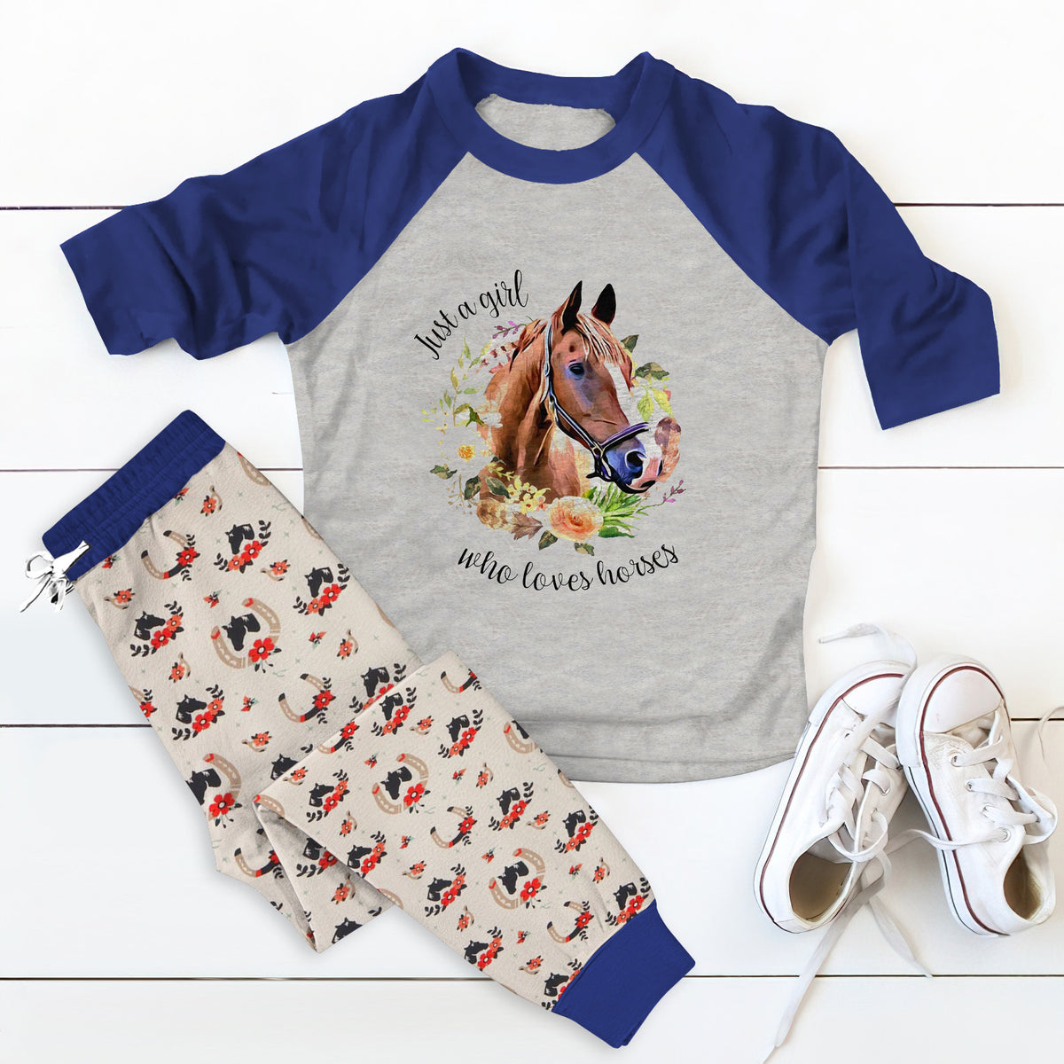Just A Girl Who Loves Horses Purple Nice Pajama Set |Sleepwear Pjs Sets | Raglan Shirt Pants Set