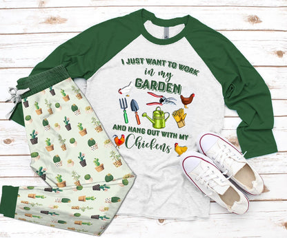In My Garden With My Chicken Pajama Set |Sleepwear Pjs Sets | Raglan Shirt Pants Set