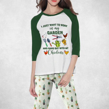 In My Garden With My Chicken Pajama Set |Sleepwear Pjs Sets | Raglan Shirt Pants Set
