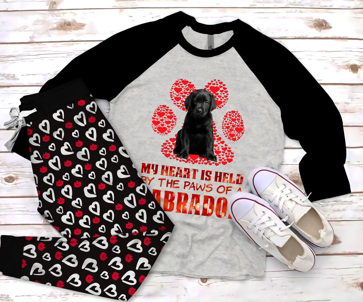 Labrador Retriever My Heart Is Held Pajama Set |Sleepwear Pjs Sets | Raglan Shirt Pants Set