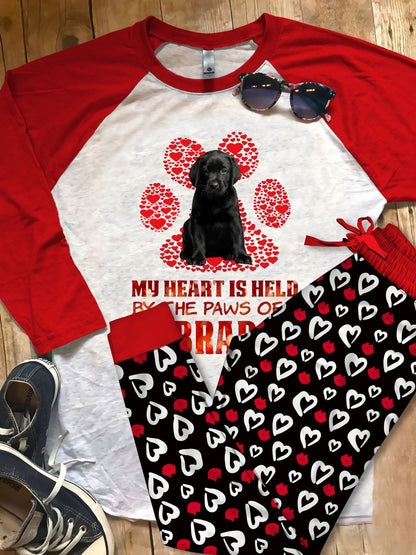 Labrador Retriever My Heart Is Held Pajama Set |Sleepwear Pjs Sets | Raglan Shirt Pants Set