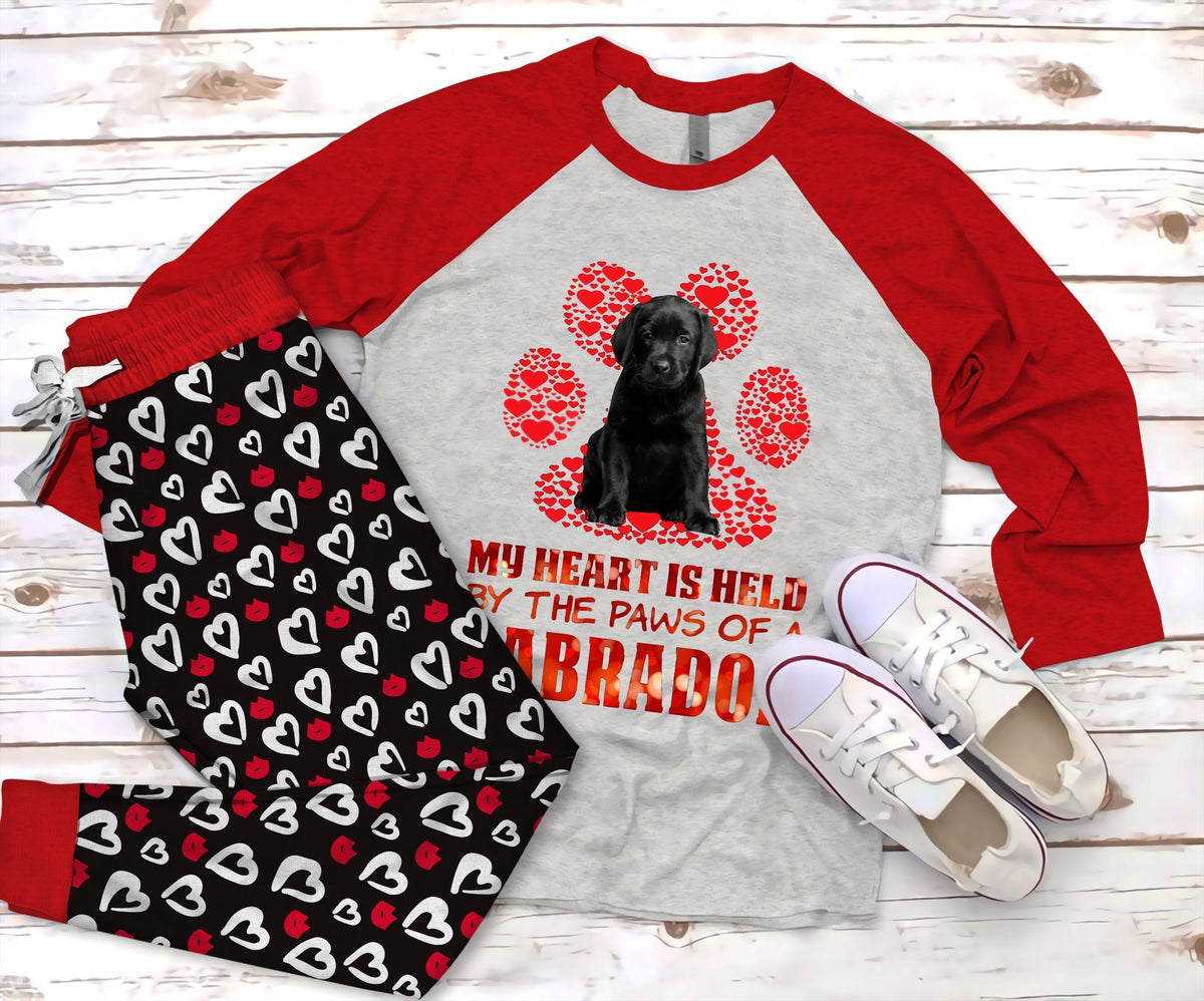 Labrador Retriever My Heart Is Held Pajama Set |Sleepwear Pjs Sets | Raglan Shirt Pants Set