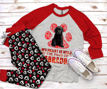 Labrador Retriever My Heart Is Held Pajama Set |Sleepwear Pjs Sets | Raglan Shirt Pants Set