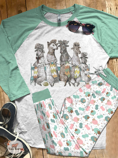Knitting Set Knitting Sheep Pajama Set |Sleepwear Pjs Sets | Raglan Shirt Pants Set