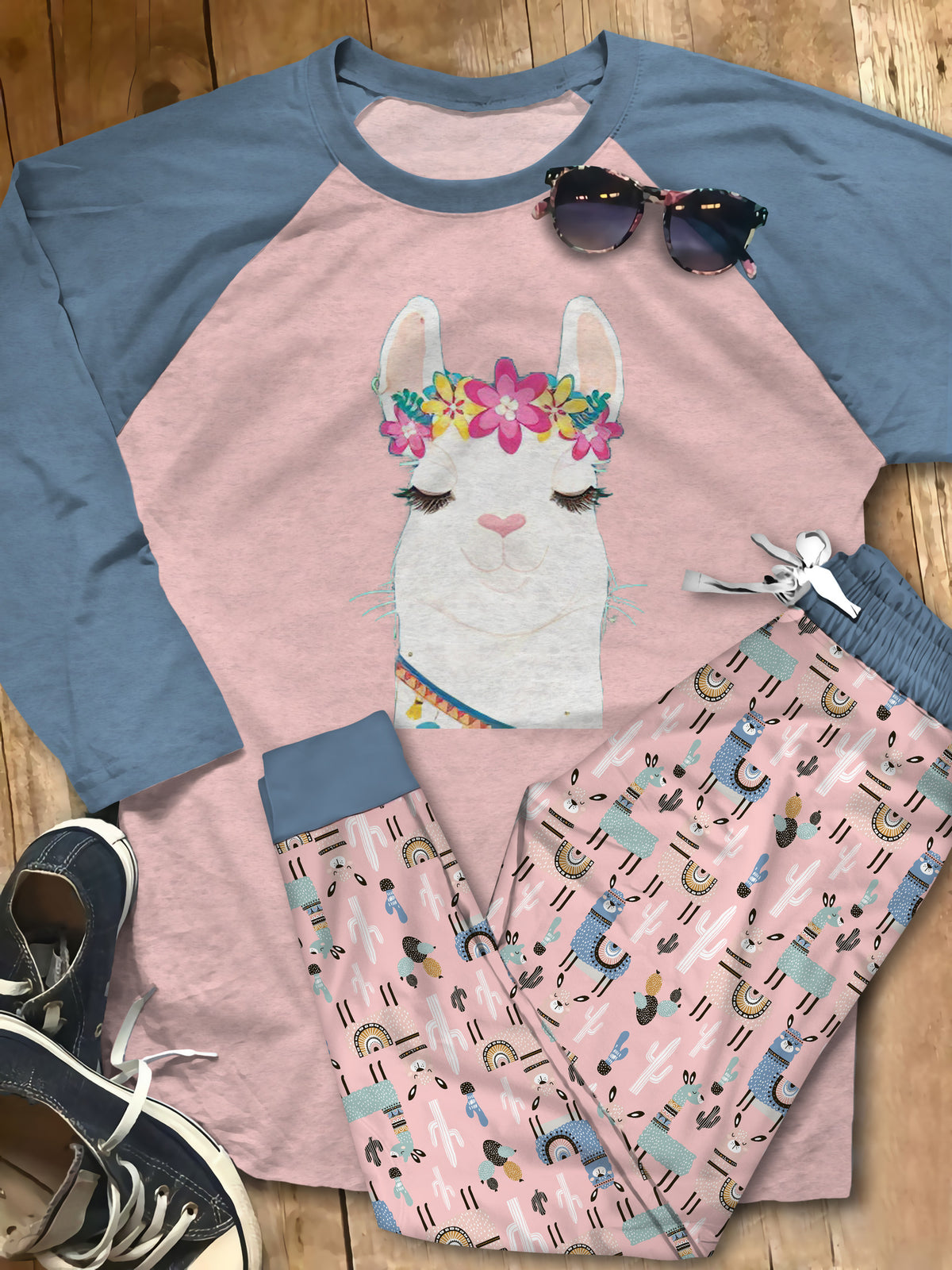 Llama Red Best Pajama Set |Sleepwear Pjs Sets | Raglan Shirt Pants Set