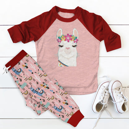 Llama Red Best Pajama Set |Sleepwear Pjs Sets | Raglan Shirt Pants Set