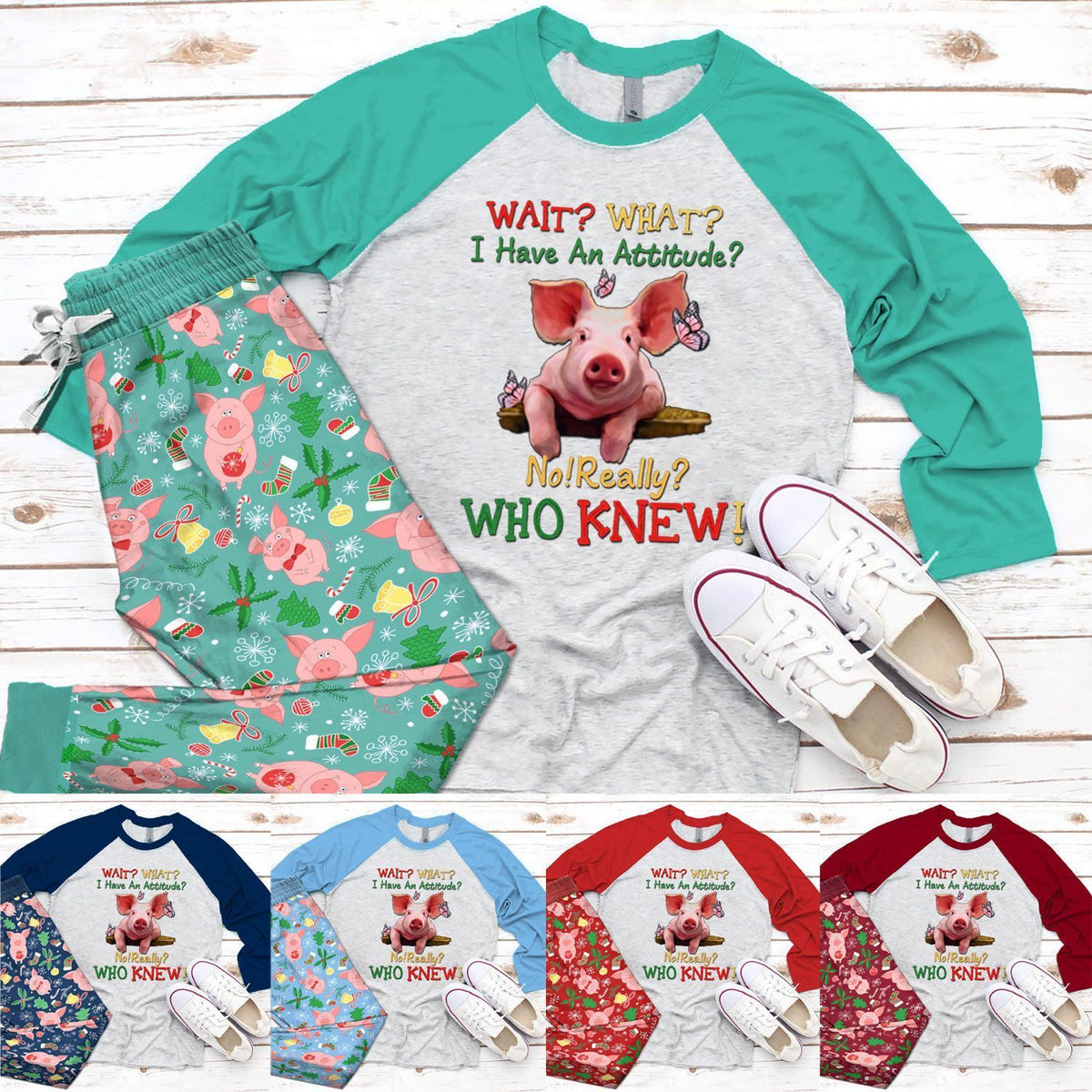 Pig Set Wait What Pajama Set |Sleepwear Pjs Sets | Raglan Shirt Pants Set