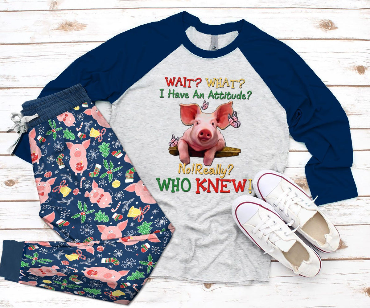 Pig Set Wait What Pajama Set |Sleepwear Pjs Sets | Raglan Shirt Pants Set