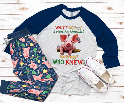 Pig Set Wait What Pajama Set |Sleepwear Pjs Sets | Raglan Shirt Pants Set