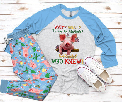Pig Set Wait What Pajama Set |Sleepwear Pjs Sets | Raglan Shirt Pants Set