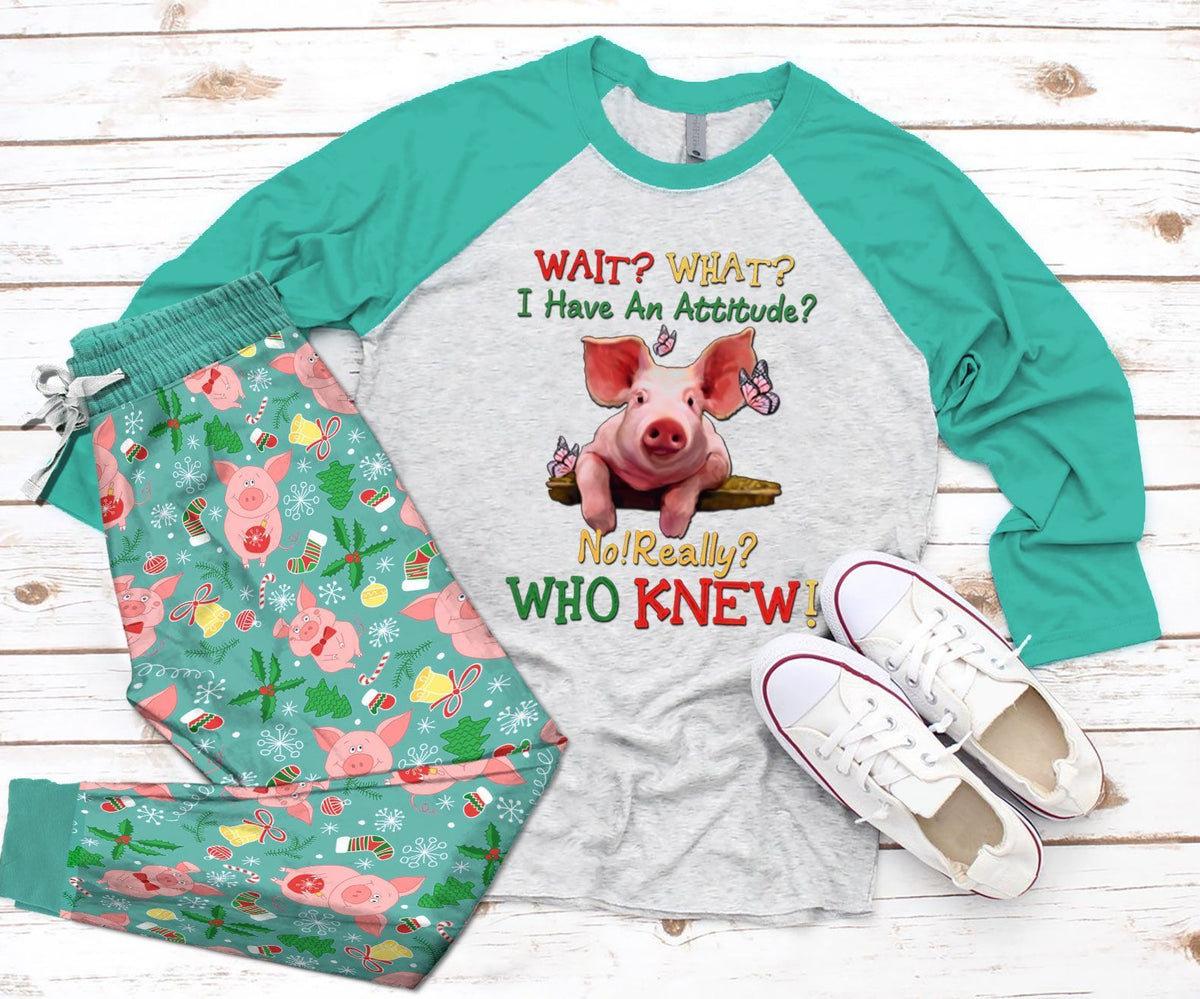 Pig Set Wait What Pajama Set |Sleepwear Pjs Sets | Raglan Shirt Pants Set