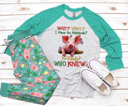 Pig Set Wait What Pajama Set |Sleepwear Pjs Sets | Raglan Shirt Pants Set