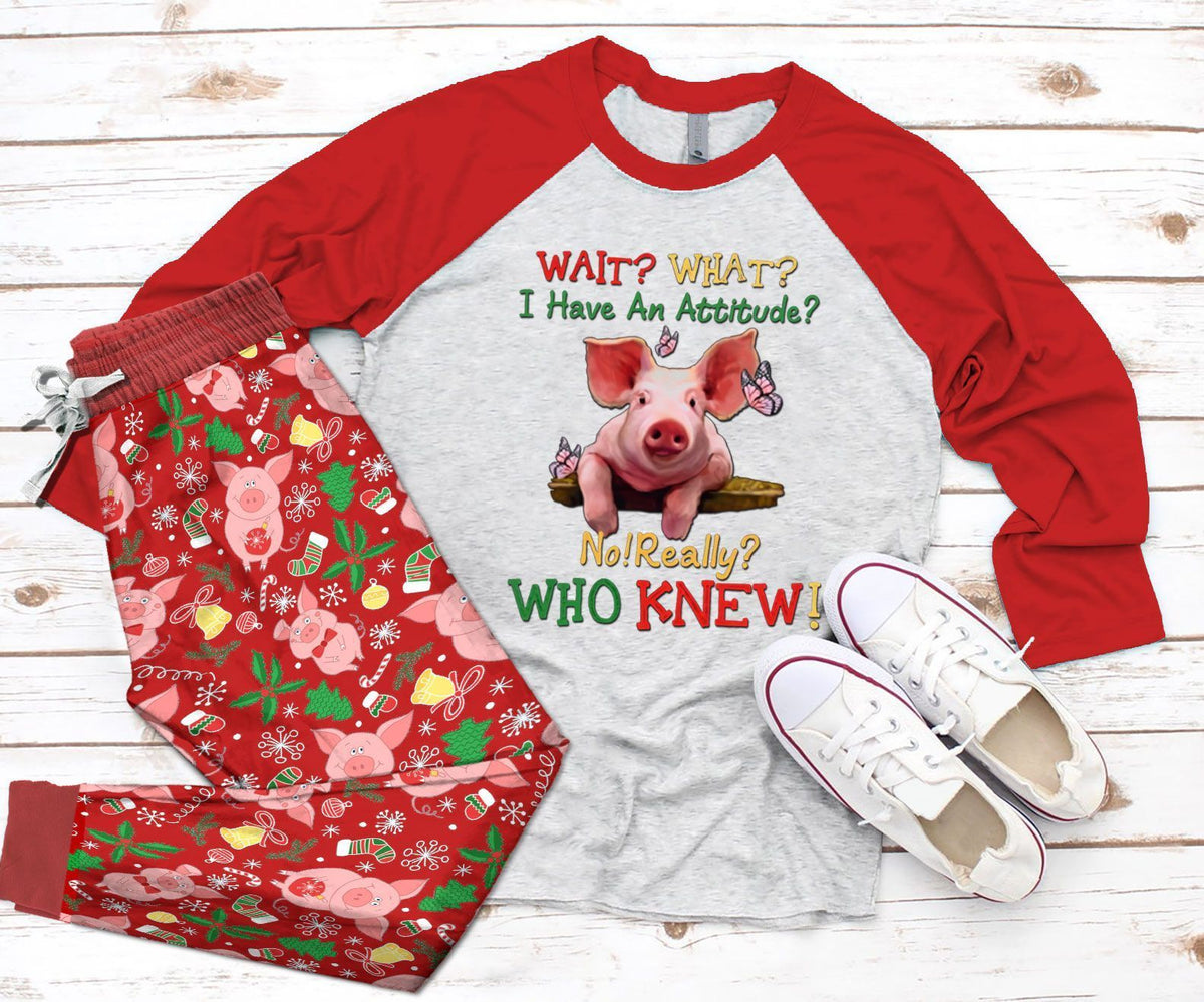 Pig Set Wait What Pajama Set |Sleepwear Pjs Sets | Raglan Shirt Pants Set