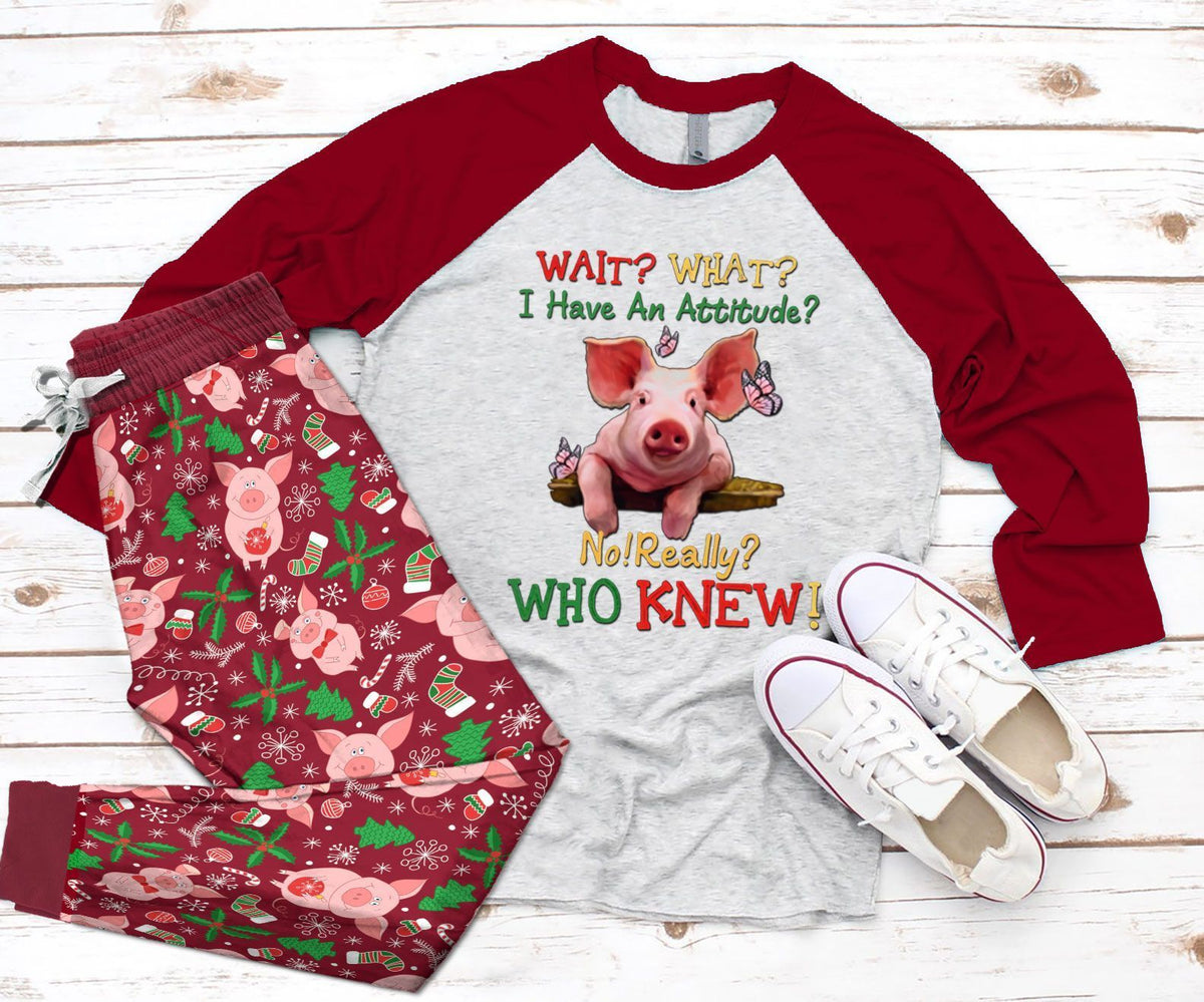 Pig Set Wait What Pajama Set |Sleepwear Pjs Sets | Raglan Shirt Pants Set