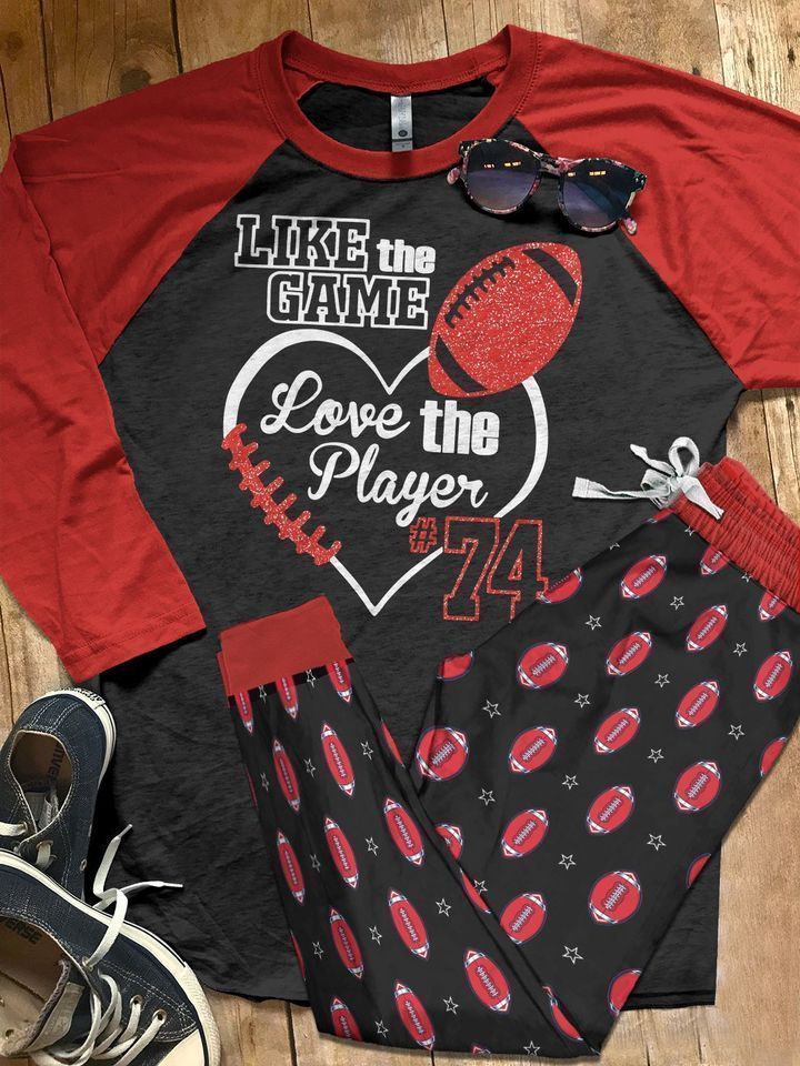 American Football Love The Player Pajama Set |Sleepwear Pjs Sets | Raglan Shirt Pants Set