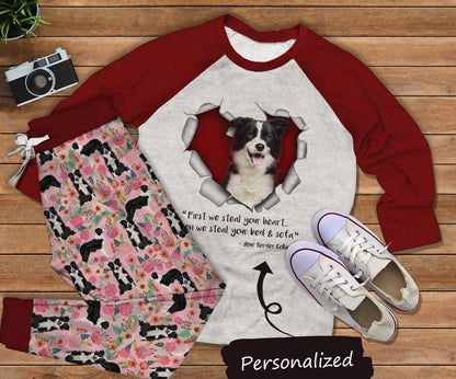Border Collie Lovely Stealer Personalized Name Pajama Set |Sleepwear Pjs Sets | Raglan Shirt Pants Set