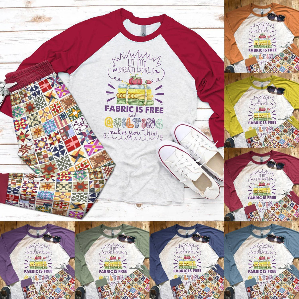 Quilting Set Dream World Pajama Set |Sleepwear Pjs Sets | Raglan Shirt Pants Set