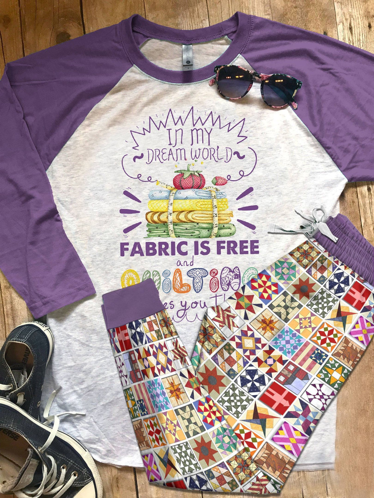Quilting Set Dream World Pajama Set |Sleepwear Pjs Sets | Raglan Shirt Pants Set