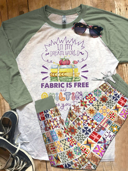 Quilting Set Dream World Pajama Set |Sleepwear Pjs Sets | Raglan Shirt Pants Set