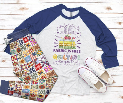 Quilting Set Dream World Pajama Set |Sleepwear Pjs Sets | Raglan Shirt Pants Set