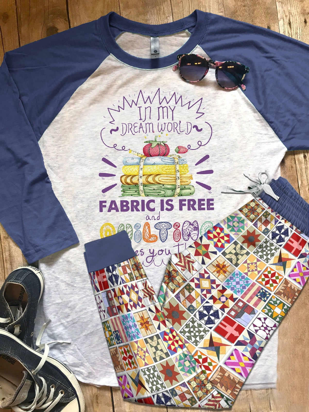 Quilting Set Dream World Pajama Set |Sleepwear Pjs Sets | Raglan Shirt Pants Set
