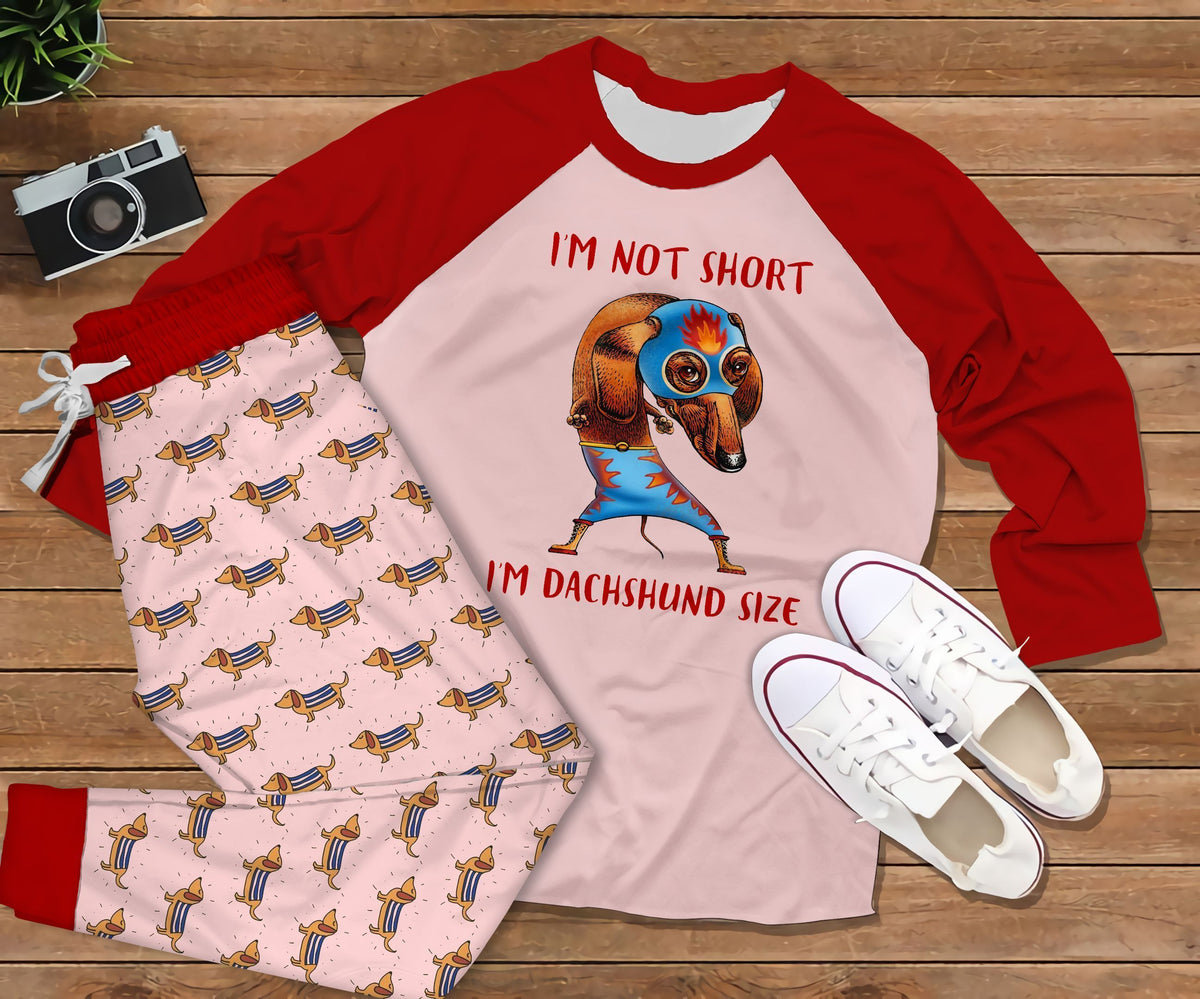 Dachshund I M Not Short Red Nice Pajama Set |Sleepwear Pjs Sets | Raglan Shirt Pants Set