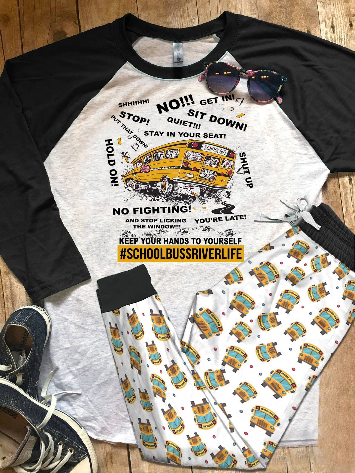School Bus Driver School Color Series Pajama Set |Sleepwear Pjs Sets | Raglan Shirt Pants Set