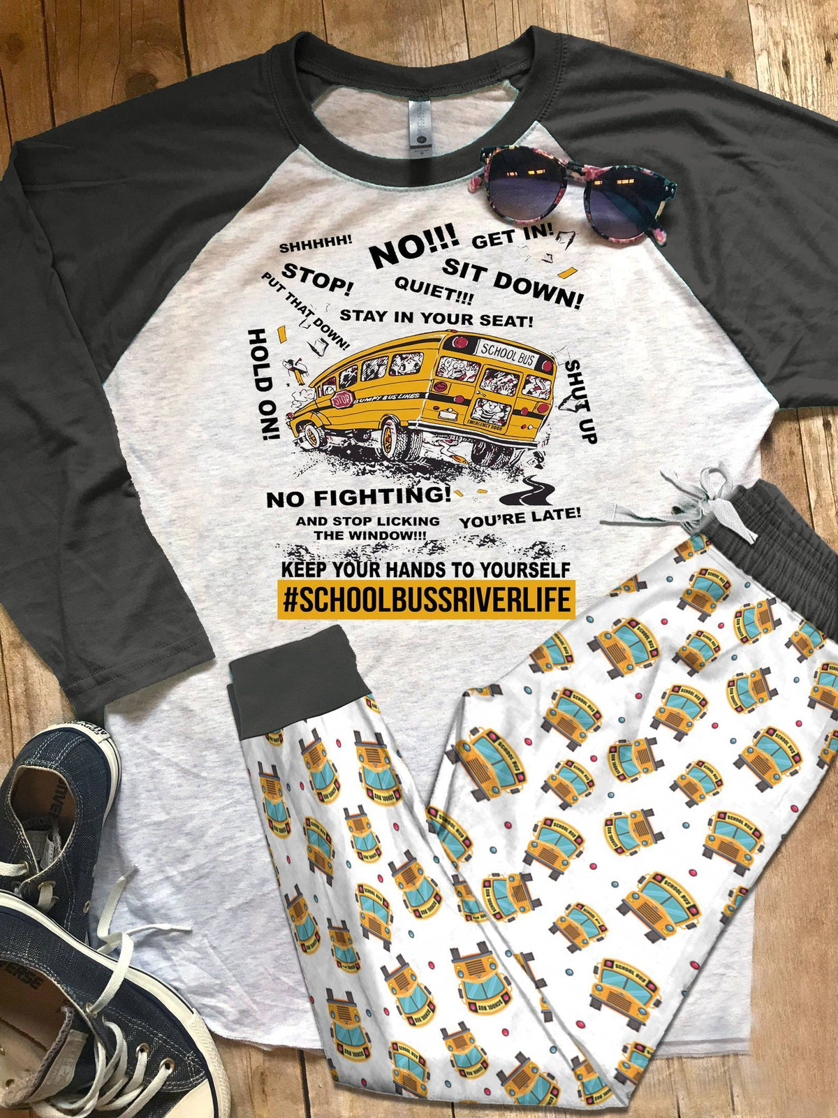 School Bus Driver School Color Series Pajama Set |Sleepwear Pjs Sets | Raglan Shirt Pants Set