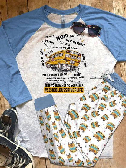 School Bus Driver School Color Series Pajama Set |Sleepwear Pjs Sets | Raglan Shirt Pants Set