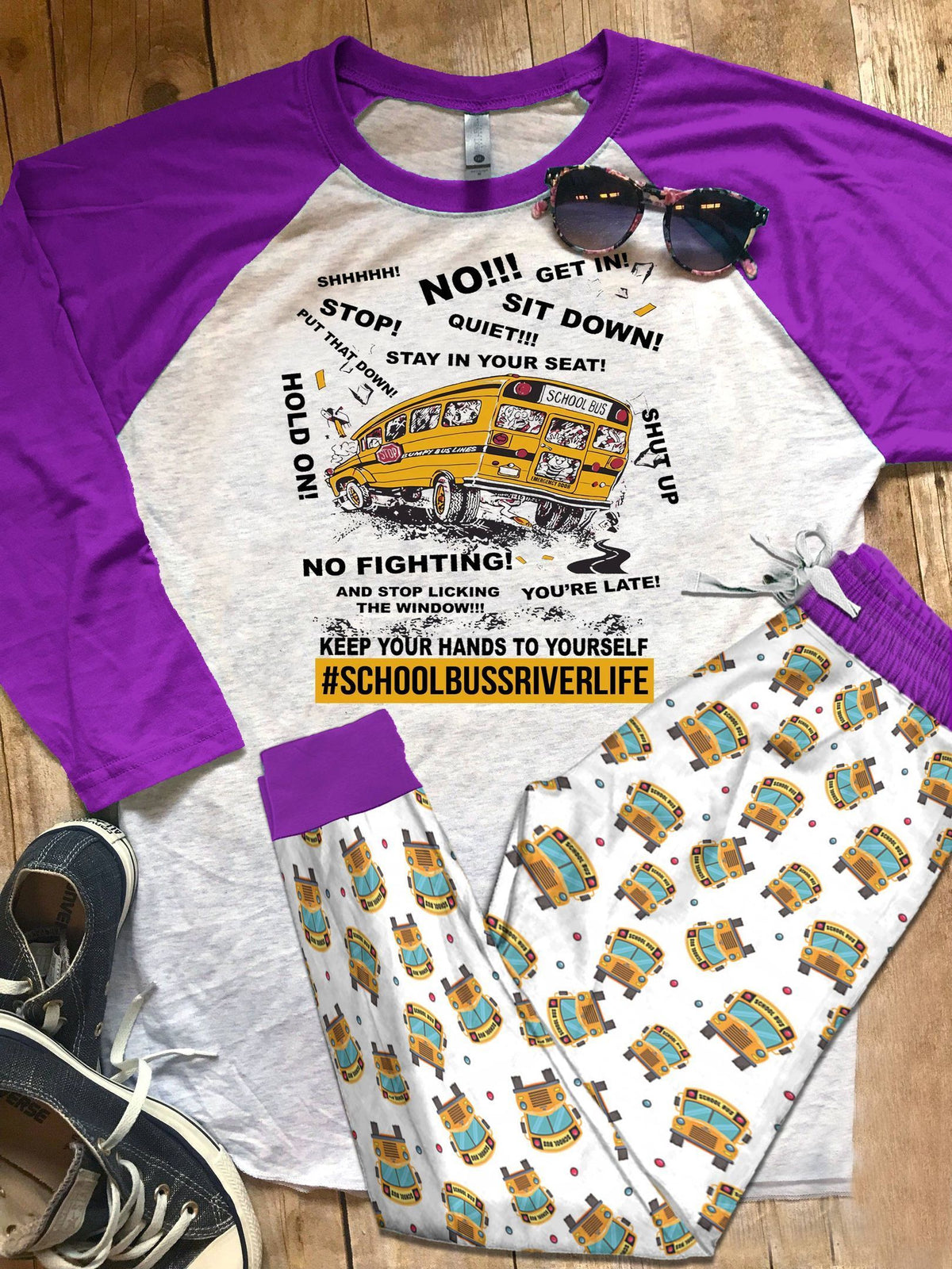 School Bus Driver School Color Series Pajama Set |Sleepwear Pjs Sets | Raglan Shirt Pants Set