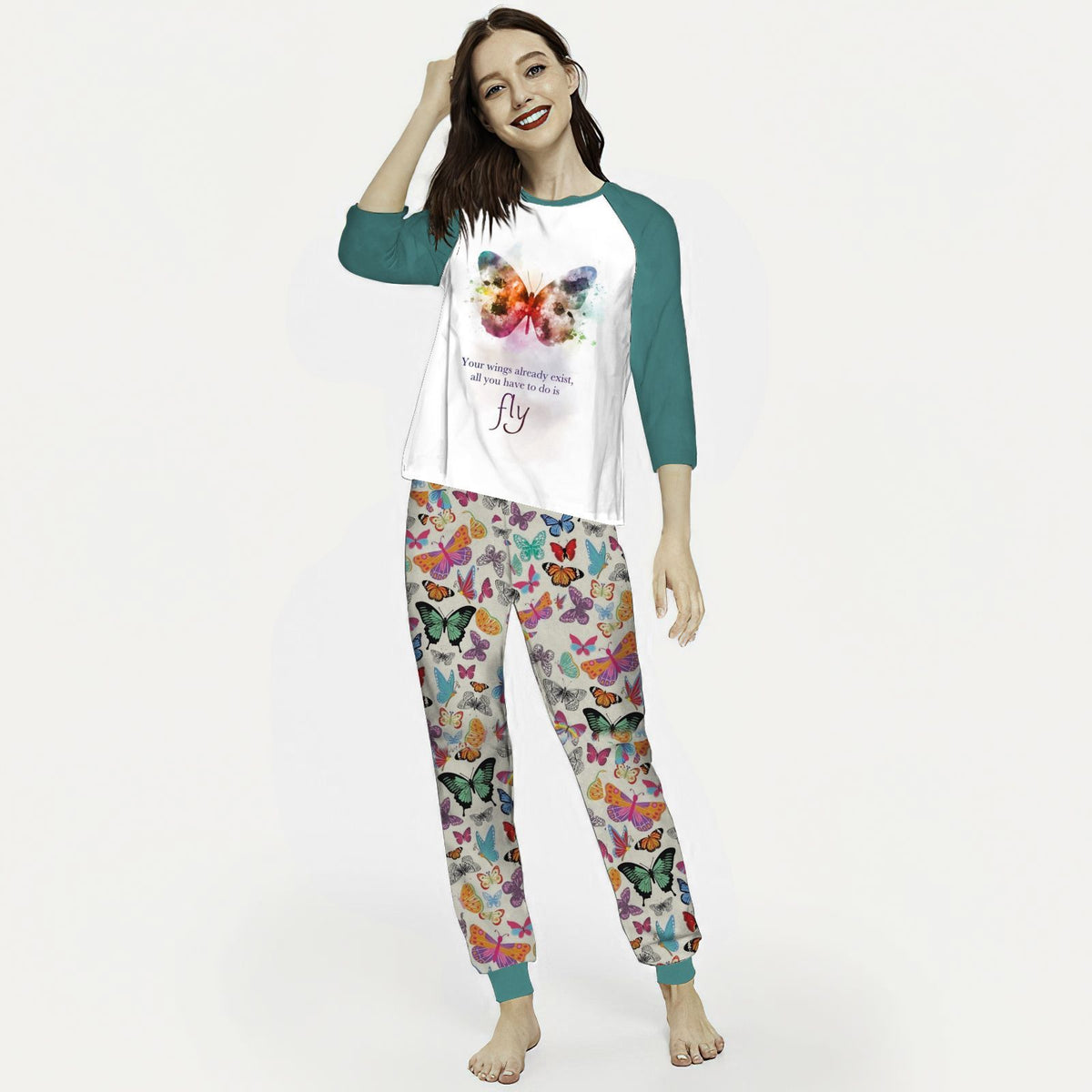 Butterfly Aax Pajama Set |Sleepwear Pjs Sets | Raglan Shirt Pants Set