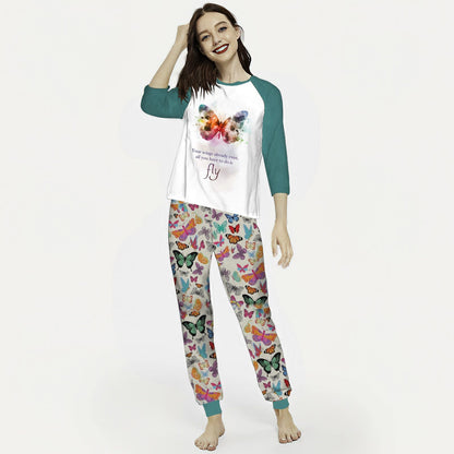 Butterfly Aax Pajama Set |Sleepwear Pjs Sets | Raglan Shirt Pants Set