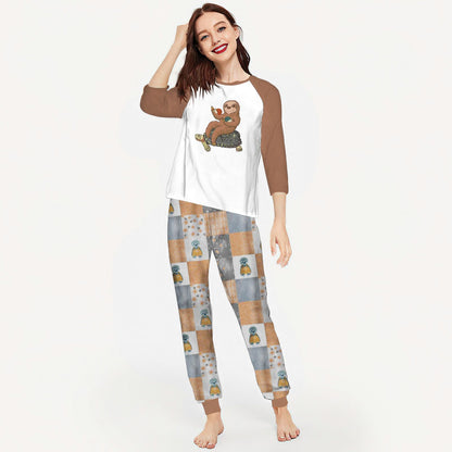 Sloth Sloth Turtle Acc Pajama Set |Sleepwear Pjs Sets | Raglan Shirt Pants Set